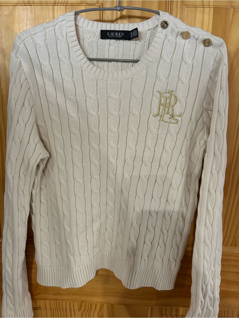 Lauren Ralph Lauren Ivory Cable-Knit Sweater with gold Shoulder Buttons